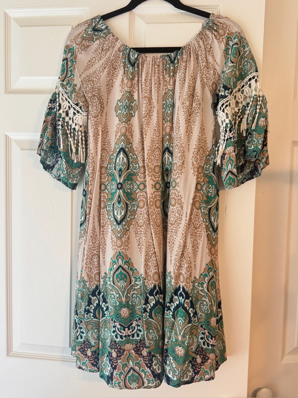 Umgee Boho Dress with Green Medallion Print